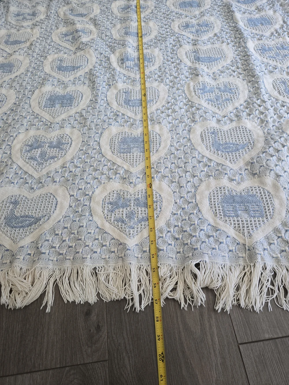 Cottage Core Blue & Cream Reversible Cotton Throw Afghan Blanket Ducks Doves